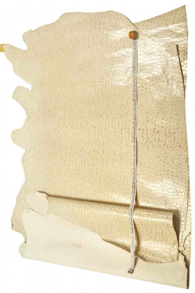 Pelle di COCCODRILLO stampato, vitello cocco panna con sfumature marroni, LUCIDO, abbastanza rigido, look classico