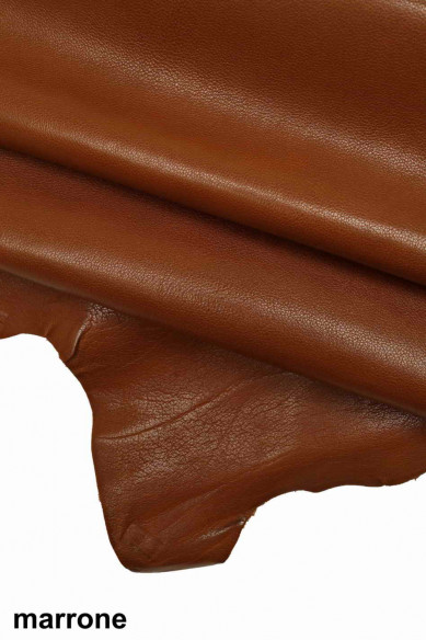 Brown SPORTY baby calf, tan soft leather hide, GLOSSY calfskin - irregular grain and visible veins, for crafters