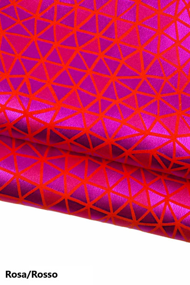 GEOMETRICAL printed METALLIC leather skin, bright soft goatskin, triangle pattern on hide, ideal for hobbyists