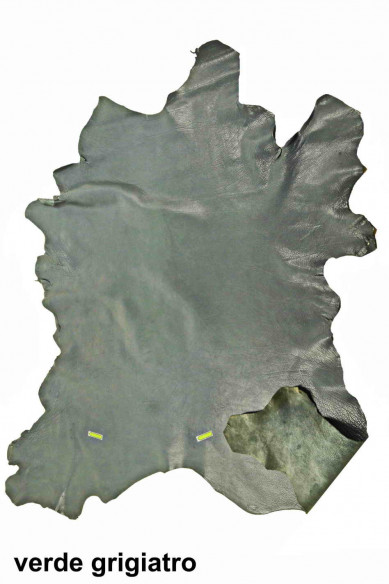 Greyish green leather skin, GLOSSY goatskin - irregular grain - sporty SOFT hide for crafters