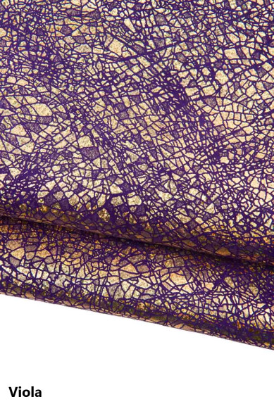 Pelle laminata stampa CRACKLE, capra scamosciata IRIDESCENTE, pellame arancio - viola - fuxia - giallo per fai da te
