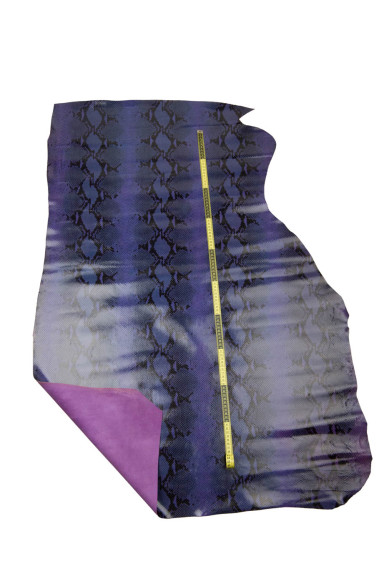 Purple PYTHON leather hide, REPTILE printed glossy cowhide, snake pattern on soft calfskin for hobbyists