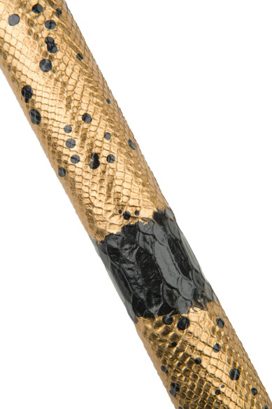 Pelle stampata RETTILE ORO - nero, vitello motivo pitone stampa schizzo e righe, pellame laminato decorato