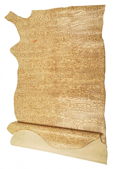 Pelle COCCODRILLO beige, vitello STAMPATO cocco, pellame opaco semi rigido, sfumato, look vintage