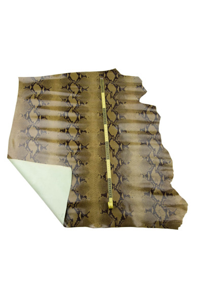 Pelle PITONE verde militare - nero, vitello stampa serpente, pellame LUCIDO stampa serpente per hobbisti