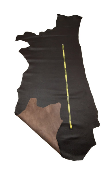 Dark brown pebble GRAIN PRINTED leather hide, semi glossy sporty cowhide, THICK calfskin, standard temper