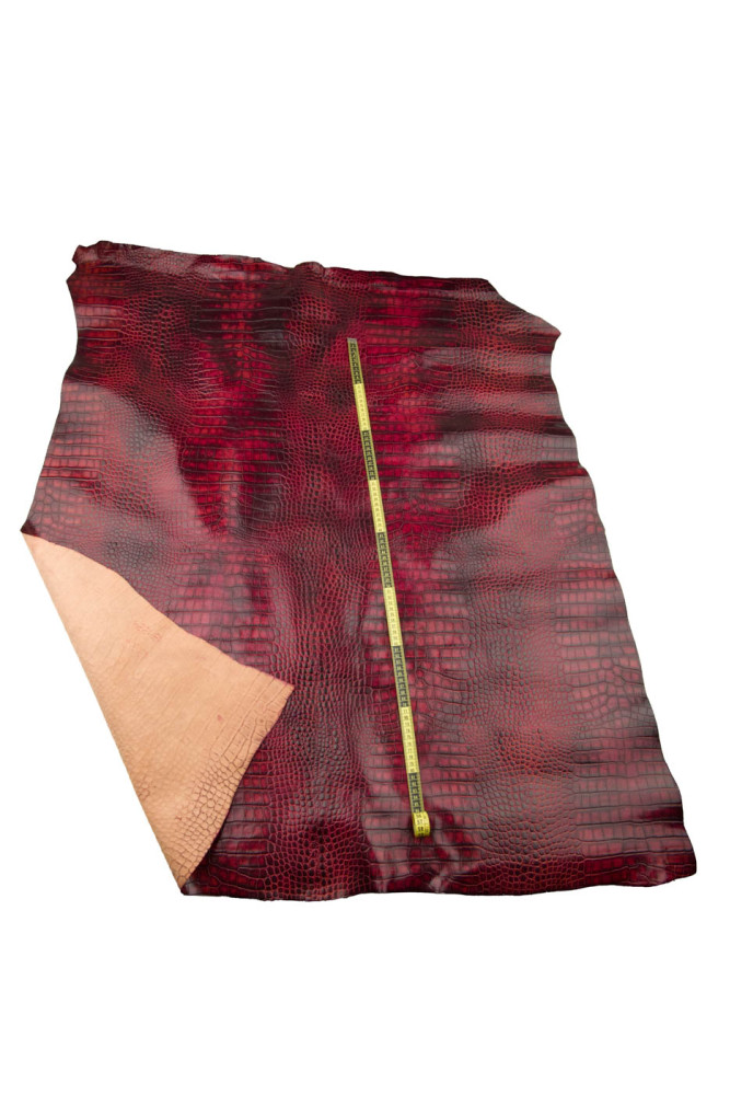 Dark red CROCODILE embossed leather...