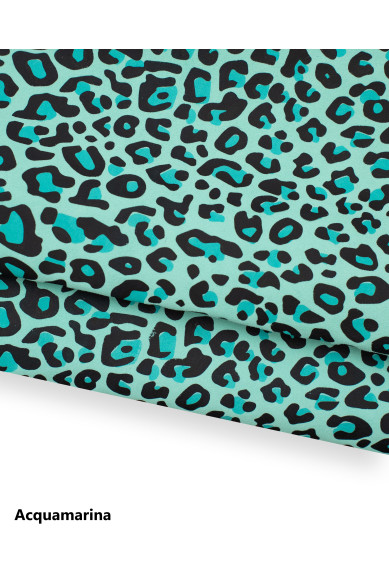 LEOPARD textured leather skin, animal print SUEDE goatskin, cheetah pattern on aquamarine - orange - skyblue soft skin