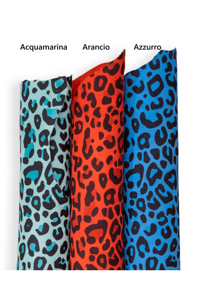 LEOPARD textured leather skin, animal print SUEDE goatskin, cheetah pattern on aquamarine - orange - skyblue soft skin
