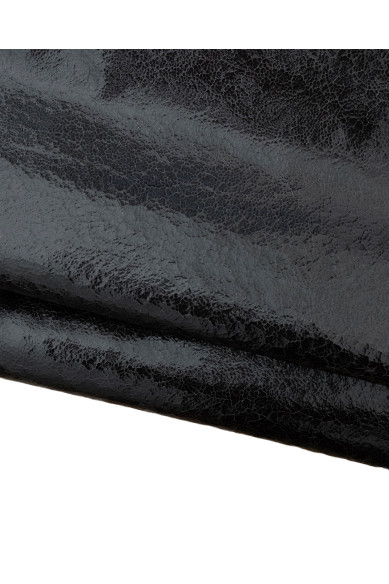 Black CRACKLE printed leather hide, GLOSSY soft calfskin, sporty cowhide for crafters