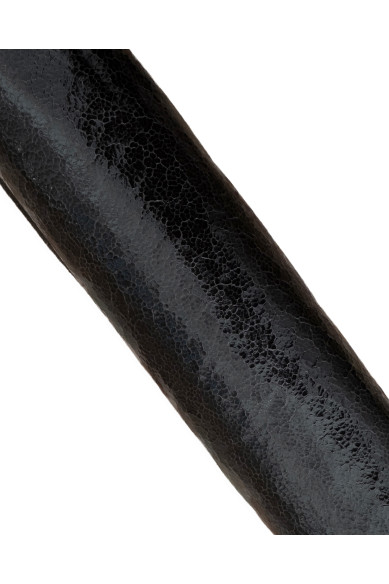 Black CRACKLE printed leather hide, GLOSSY soft calfskin, sporty cowhide for crafters