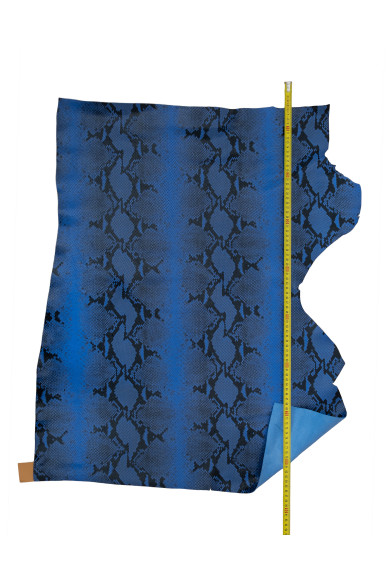 Pelle SERPENTE bluette - nero, vitello morbido lucido motivo RETTILE, pellame stampa pitone top quality