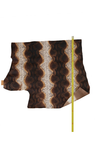 Back cut PYTHON printed leather hide, brown beige SNAKE embossed cowhide, animal reptile pattern on soft calfskin