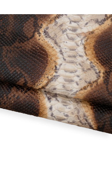 Pellame PITONE back - cut, vitello marrone e beige, pelle rettile SERPENTE morbida opaca per hobbisti