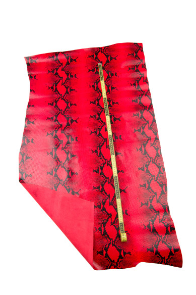 Red GLOSSY snakeskin, PYTHON textured cowhide, reptile printed leather calfskin for DYI projects