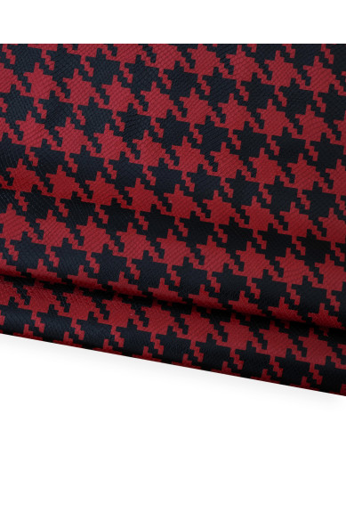 PIES de POULE printed leather hide, red -black pattern on soft reptile calfskin, glossy cowhide for hobbyists