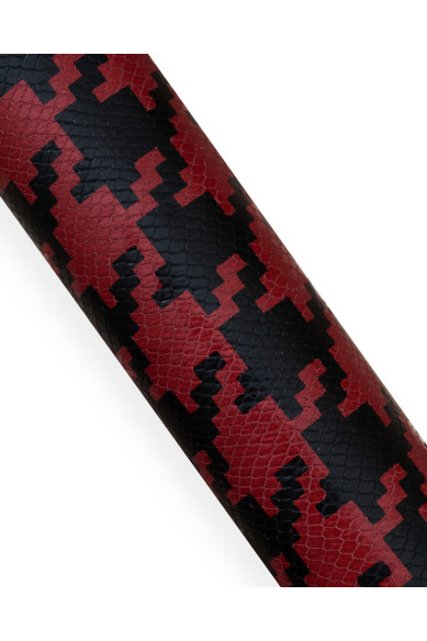 PIES de POULE printed leather hide, red -black pattern on soft reptile calfskin, glossy cowhide for hobbyists