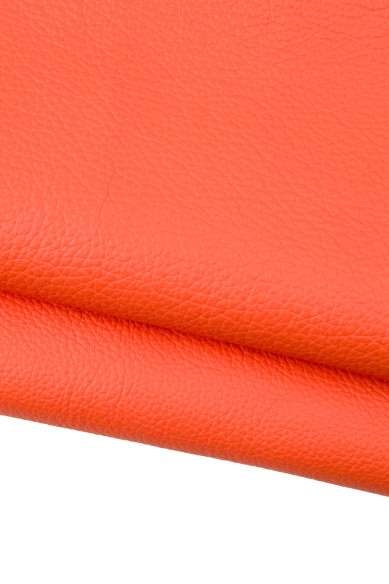 Orange pebble GRAIN printed cowhide, sporty SOFT leather hide, thick matt calfskin for crafting