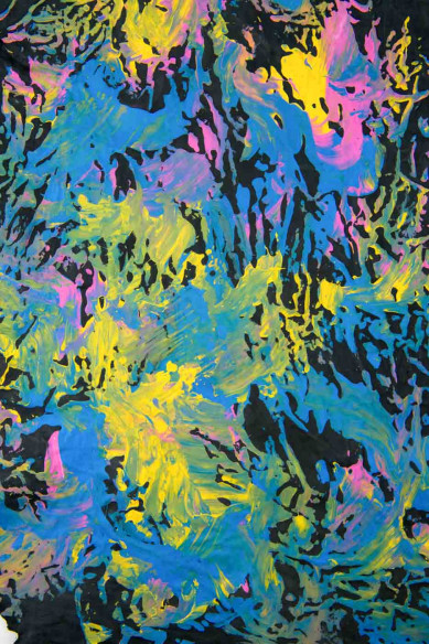 Pelle colorata STROPICCIATA, montone lavato nero con stampa astratta MULTICOLOR, pelle morbida opaca