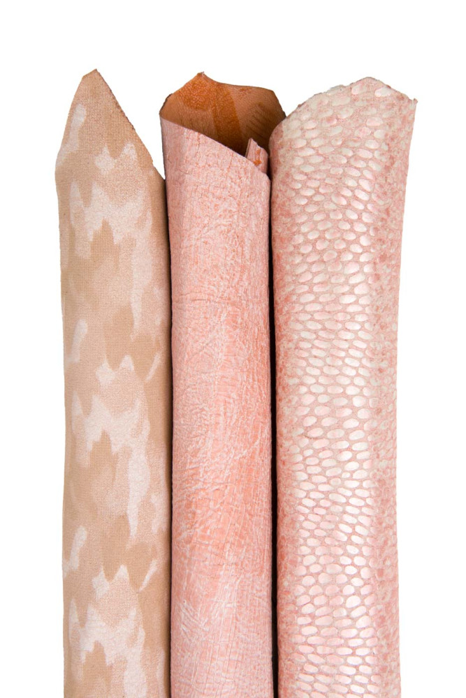 Lotto di 3 pelli di lusso rosa, capre...