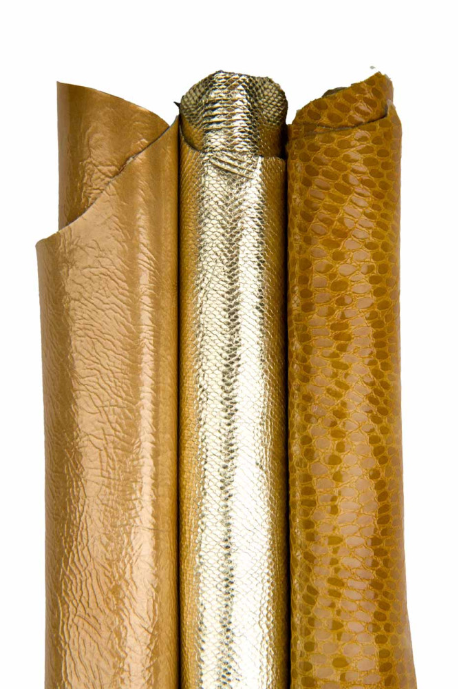 Set of 3 gold YELLOW leather skins,...