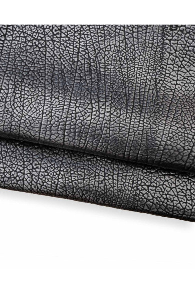 Pelle stampa ELEFANTE nero e argento, pellame metallizzato, vitello laminato 1.2 - 1.4 mm
