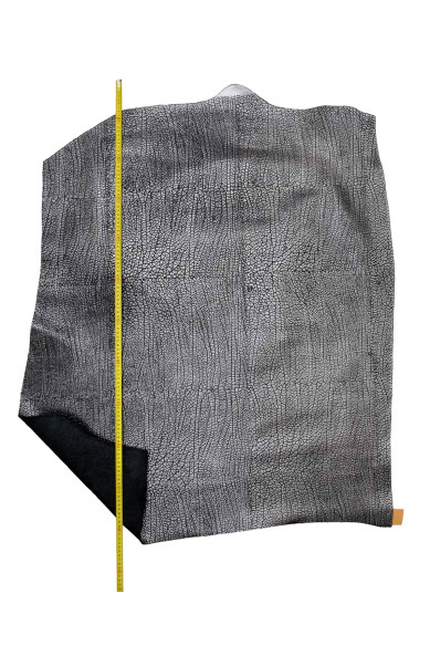 Black silver ELEPHANT textured leather skin, metallic calfskin animal print 1.2 - 1.4 mm