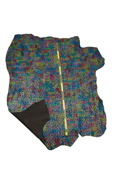 MULTICOLOR leopard texture on black basis, calfskin, colorful cheetah printed skin for DIY projects