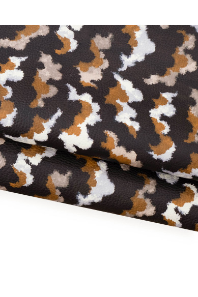 Brown leather skin, abstract print soft, beige and light brown GRAINY semi-glossy calfskin 1.6-1.8 mm