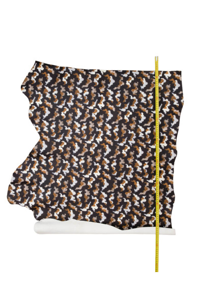 Brown leather skin, abstract print soft, beige and light brown GRAINY semi-glossy calfskin 1.6-1.8 mm