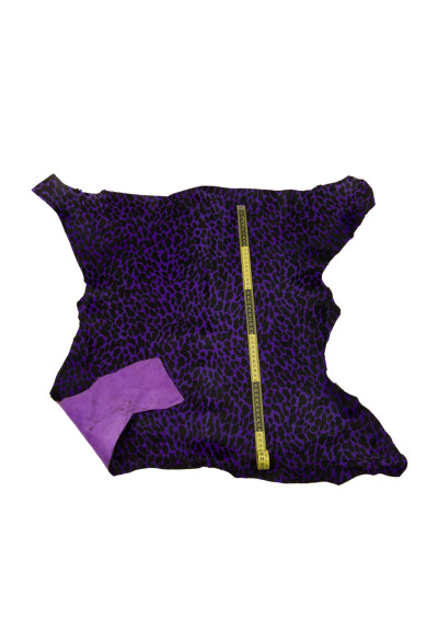 Purple LEOPARD PRINTED hair on leather hide, animal textured pony calfskin, soft