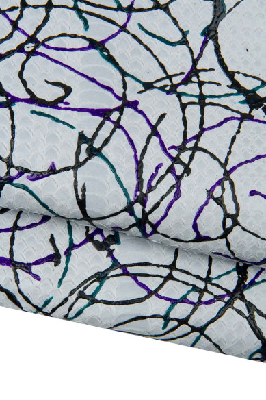 Pelle PITONE, vitello grigio, schizzo multicolor, capra stampa rettile motivo POLLOCK, pellame artistico per hobbisti