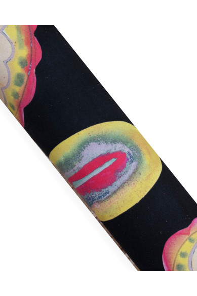 MULTICOLOR  leather skin, pop art  print on black suede goatskin, soft hide for diy projects