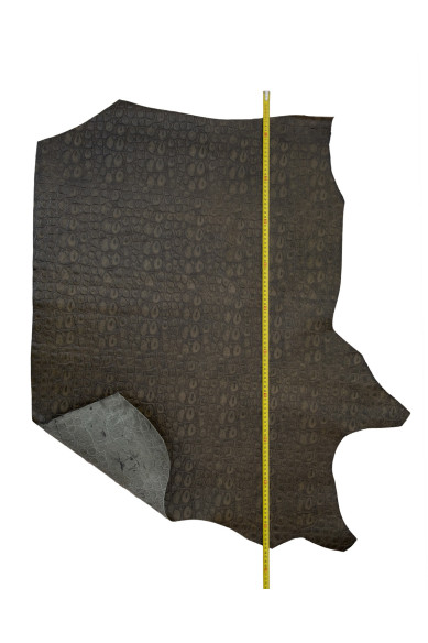 Mud brown CROCODILE printed leather hide, glossy soft animal EMBOSSED cowhide, luxurious calfskin for crafters