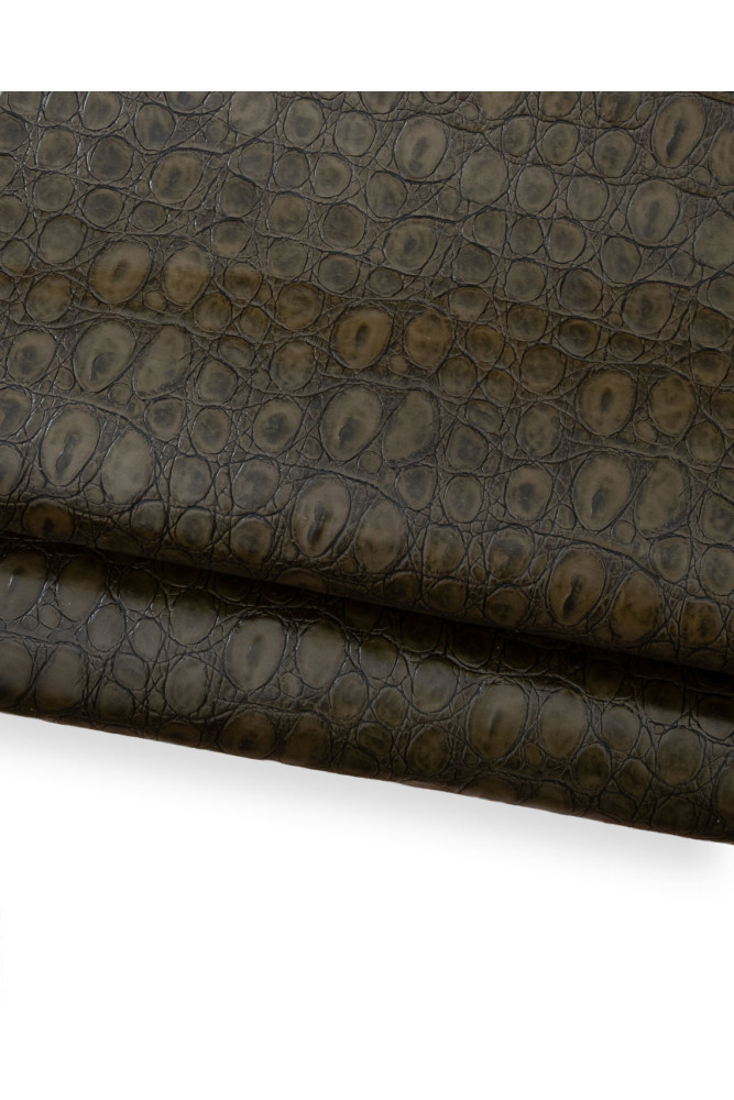 Mud brown CROCODILE printed leather...