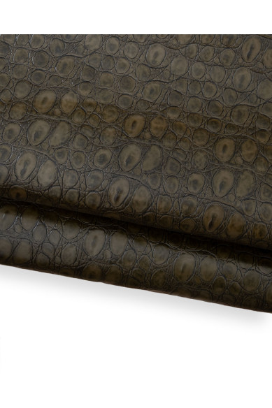 Mud brown CROCODILE printed leather hide, glossy soft animal EMBOSSED cowhide, luxurious calfskin for crafters