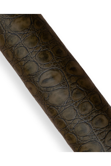 Mud brown CROCODILE printed leather hide, glossy soft animal EMBOSSED cowhide, luxurious calfskin for crafters