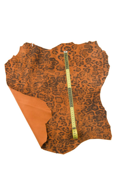 Pelle LEOPARDO cuoio/nero, capra scamosciata stampa animalier ghepardo, morbida, per hobbisti
