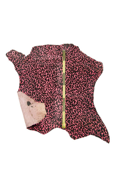 Pelle CAVALLINO stampa LEOPARDO rosa - nero, pellame pony morbido motivo ghepardo per artigiani