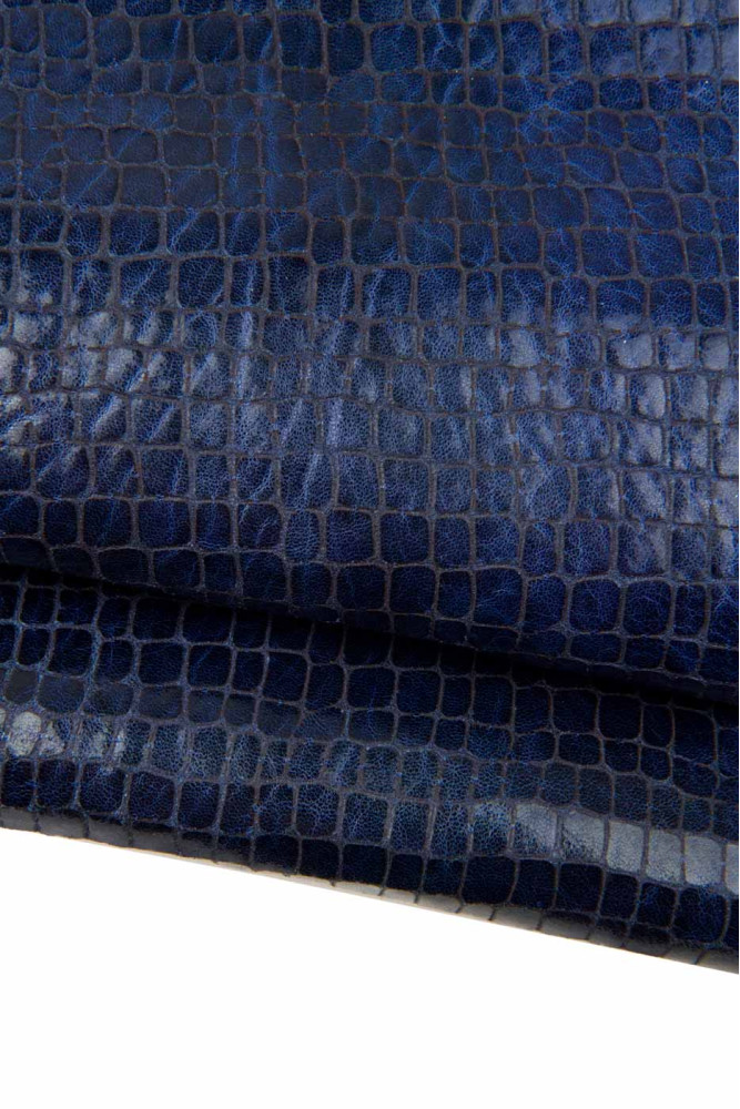Set of 3 blue leather skins, metallic...