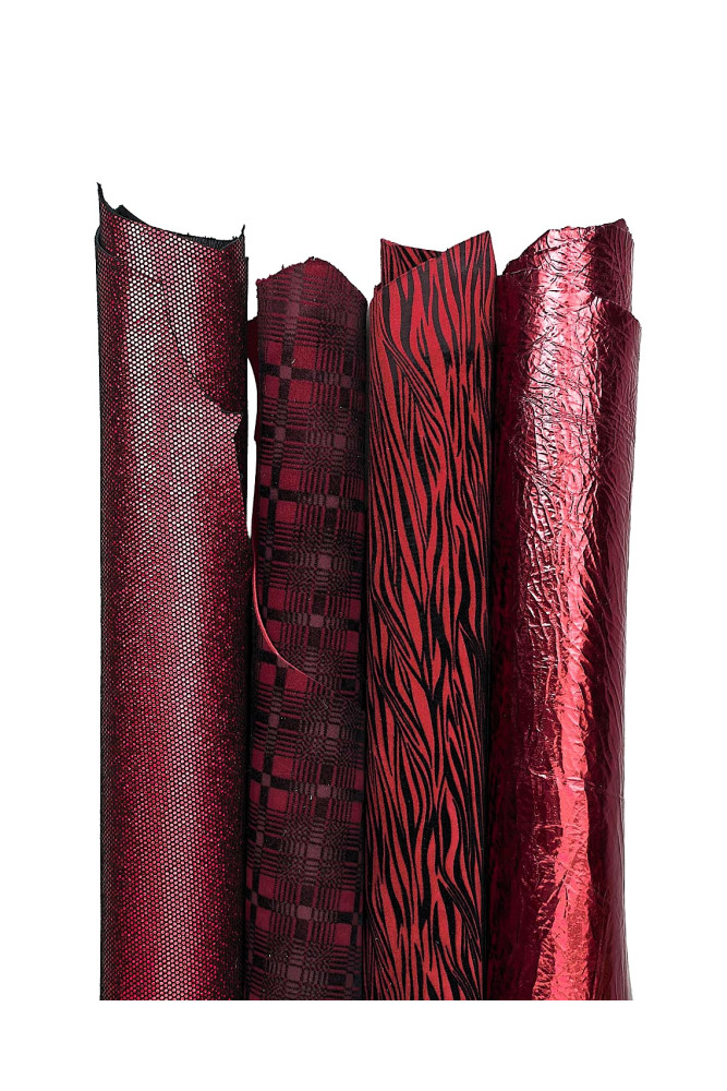 Lotto di 4 pelli tono rosso, pellami...