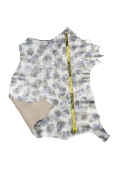 Pelle laminata argento grigio, pellame METALLIZZATO morbido, capra con grana stampa macchie