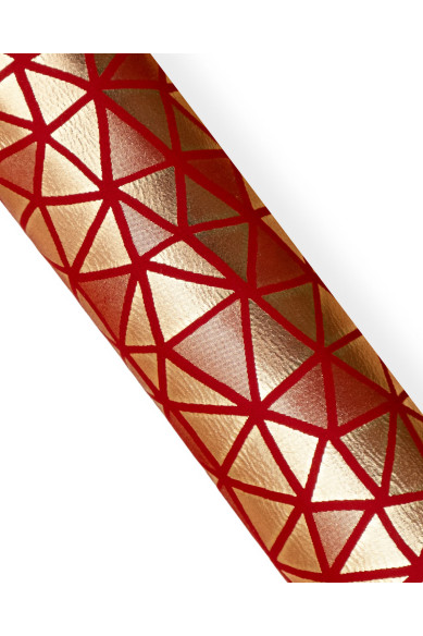 Pellame oro rosso laminato stampa GEOMETRICA, capra metallizzata stampata a triangoli, pelle morbida per l'artigianato