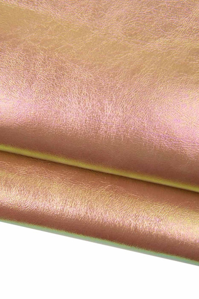Pelle rosa IRIDESCENTE cangiante, pellame laminato morbido, agnello METALLIZZATO per l'artigianato