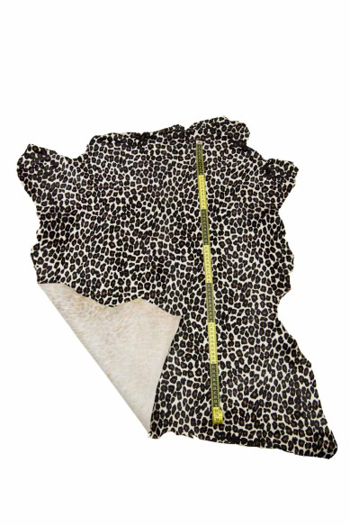 LEOPARD printed hair on leather hide, brown - black cheetah texture on cream PONY calfskin, cowhide for crafting