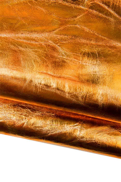 Bundle of 2 orange and brown, metallic wrinkled goatskins and python textured matching leather skins for crafters
