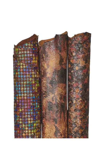 Lotto di 3 pelli marrone e multicolor, capre stampate sportive morbide per hobbisti abbinate come da foto