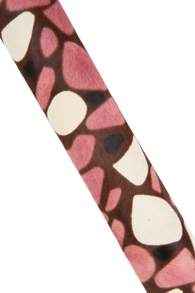 GEOMETRIC printed HAIR ON leather hide, pink brown ivory tones, graphic textured pony calfskin, cowhide for crafting