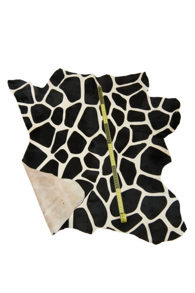 GIRAFFE printed HAIR ON leather hide, ivory - black giraffe textured pony calfskin, soft cowhide for crafting