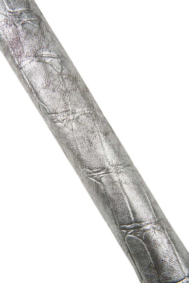 Pelle stampa maxi COCCODRILLO argento marrone, vitello laminato morbido 1.3 -1.5 mm, pellame di lusso per artigianato